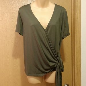Olive Crop Top Wrap Shirt